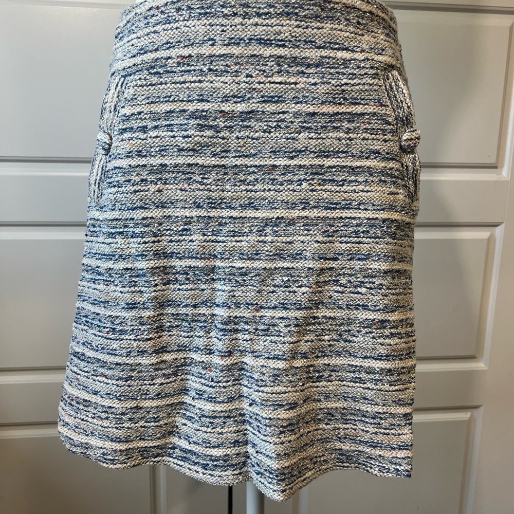 Loft Tweed Mini Skirt Pockets Textured Blue White Career Casual‎ Size XS